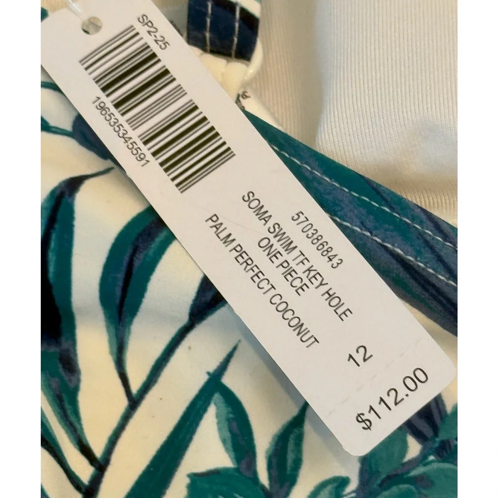 NWT SOMA PALM PERFECT COCONUT TWIST FRONT KEY HOLE ONE PIECE SWIMSUIT SZ 12